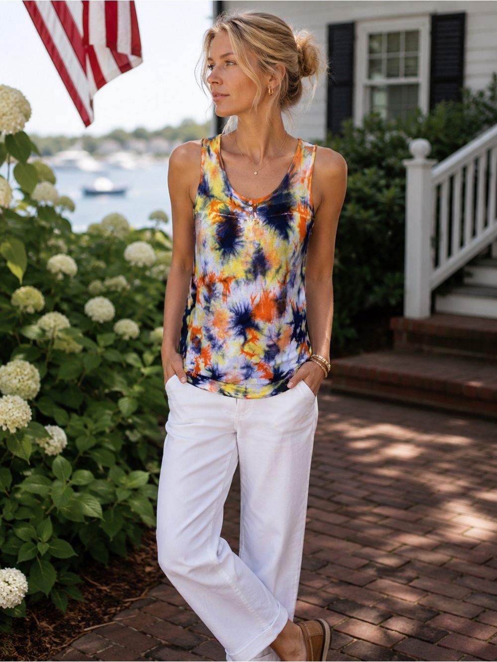 525 AMERICA Hippie Chic Colorful Summer Lightweight Coastal Tie Dye Knit Tank, S